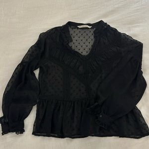 Sheer Zara polka dot & lace top with ruffle detailing on sleeves